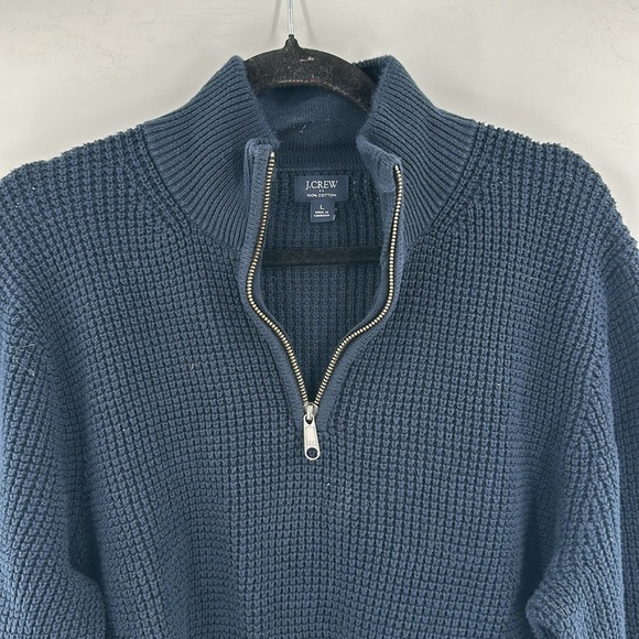 J. Crew Waffle Knit Half-Zip Pullover Navy Large - Picture 5 of 8